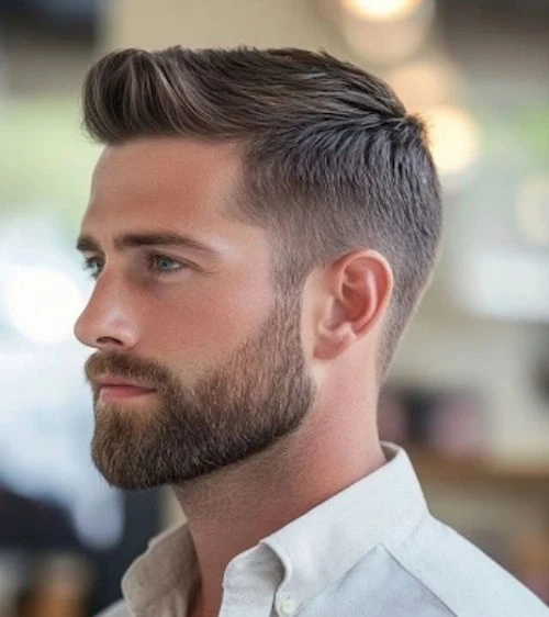 Side Swept Short Hair with a Low Taper