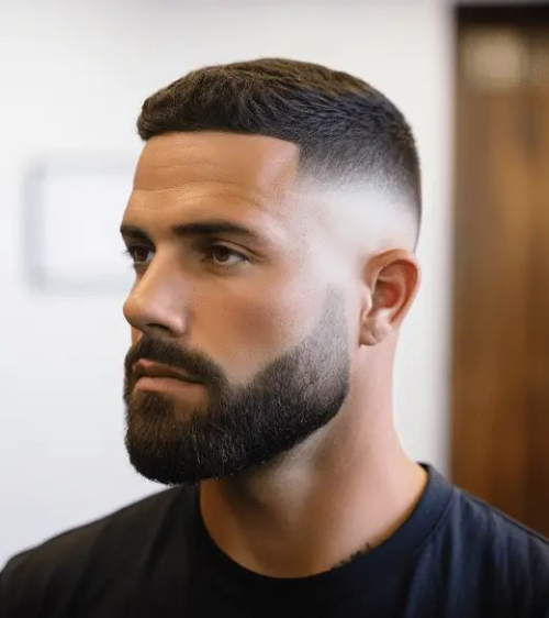 Buzz Cut with Mid Fade and Beard