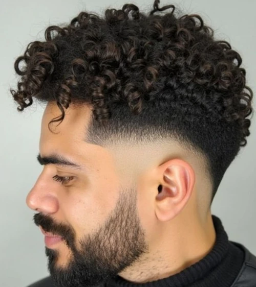 Long Curly Hair with Low Fade