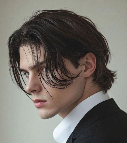 Long Slicked Back Flow with Curtains