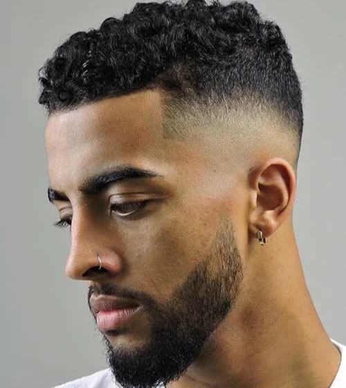 Short Curly Hair Fade with Line Up