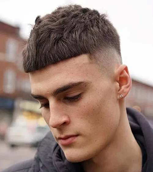 Textured Crew Cut Fade with Blunt Fringe