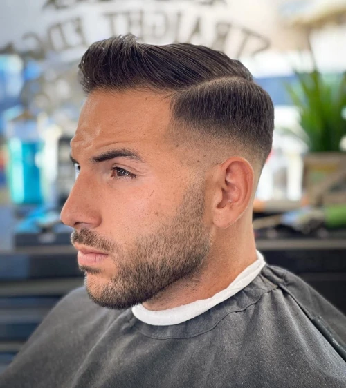 Textured Ivy League Taper Fade with Stubble Beard