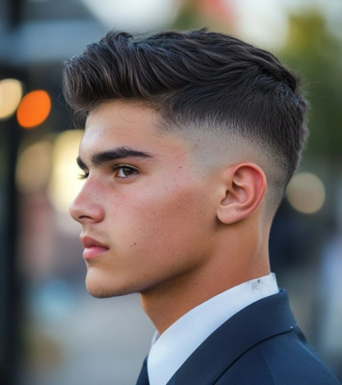 Textured Short Spiky Hair with Mid Skin Fade