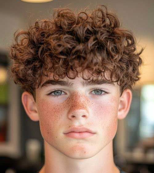 Thick Curly Fringe with Taper Fade