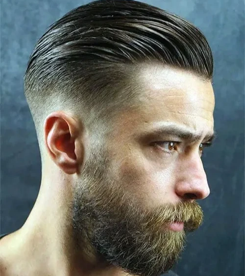 Thick Textured Brush Back with Low Bald Fade