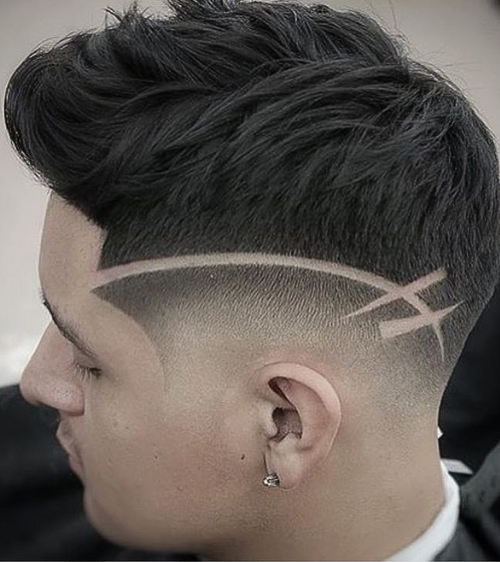Wavy Spiky Fade with Thick Shaved Stripes