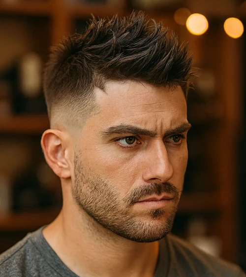 Cool Hard Side Part Fade with Spiky Fringe