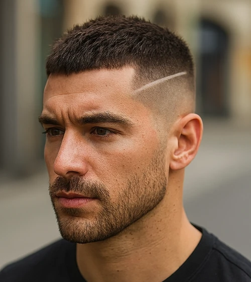 Cropped Crew Cut with Shaved Line Design