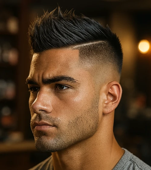 Faux Hawk with Part and High Fade
