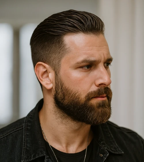 Slick Back with Short Sides and Beard