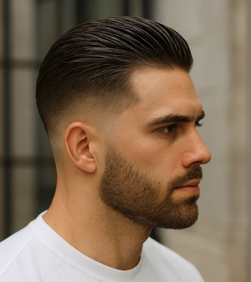 Thick Slick Back with High Taper Fade