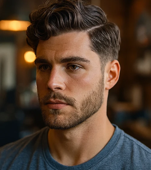 Wavy Side Part Taper Fade