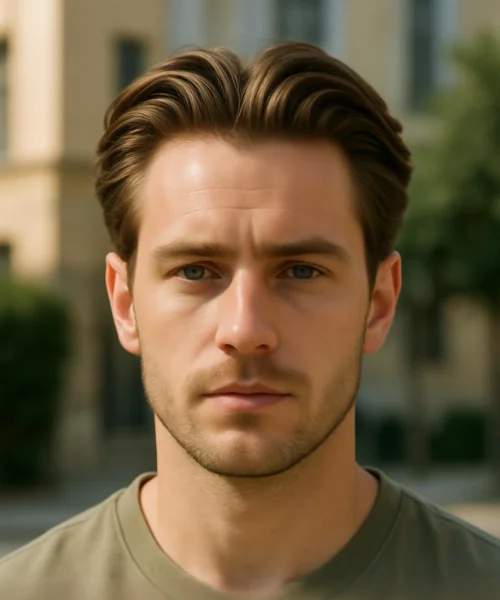 Middle Part Brush Back with Short Sides