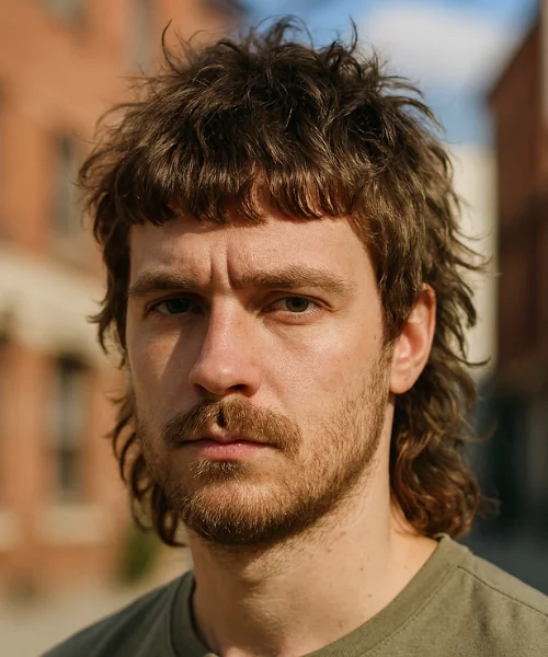 Rugged Messy Mullet with Thick Fringe